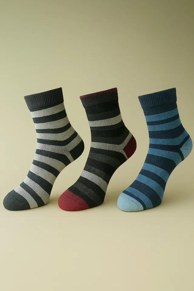 Cotton Spandex Calf Length Socks for Men ( Multicolor, Pack of 3) M-NTC-151