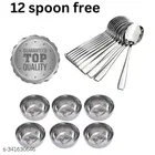 Stainless Steel 6 Pcs Bowls with 12 Pcs Spoon 
