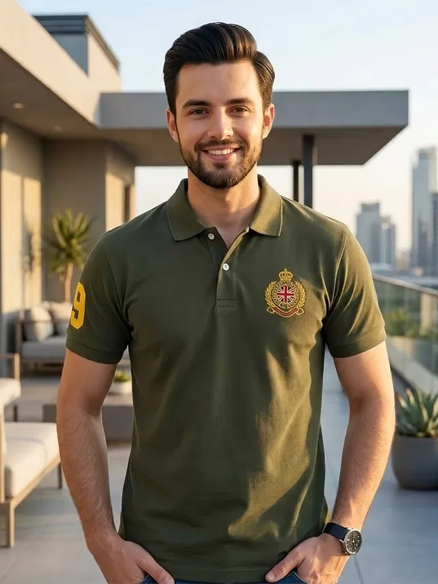 Polo Embroidered T-shirts for Men (Olive, L)