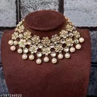 Handicraft Premium Quality Kundan Chokar Necklace Set, White