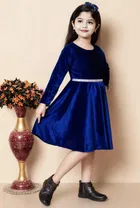 Velvet Solid Dress for Girls 