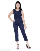 Lycra Solid Jumpsuit for Women & Girls (Navy Blue, S)