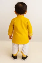 Cotton Printed Kurta with Dhoti for Boys, Yellow & White 