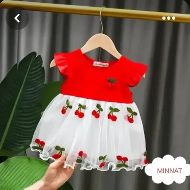 Solid Net Frock for Girls (Red & White, 12-18 Months)