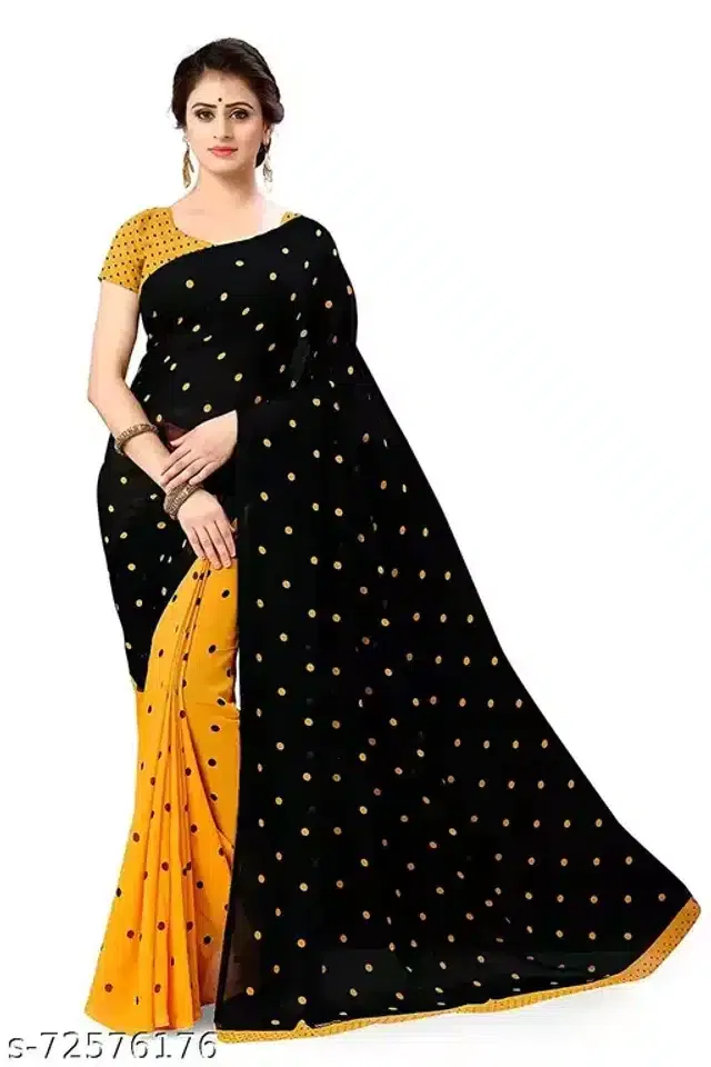 Kanooda Fancy Women Georgette Flower Printed Saree (Yellow) (K-049)