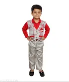 3 Pcs Suit for Boys (Red & Silver, 1-2 Years)