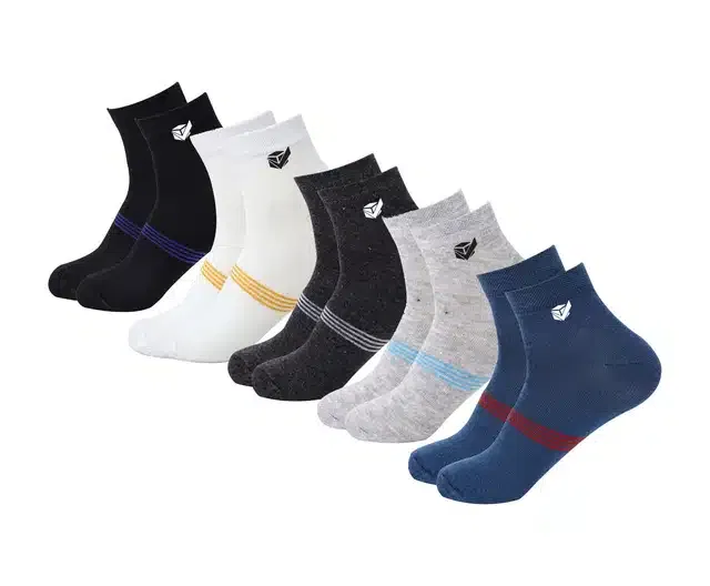 Cotton Ankle Socks for Unisex (Multicolor, Free Size) (Set of 5)