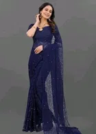 Net Solid Saree for Women 