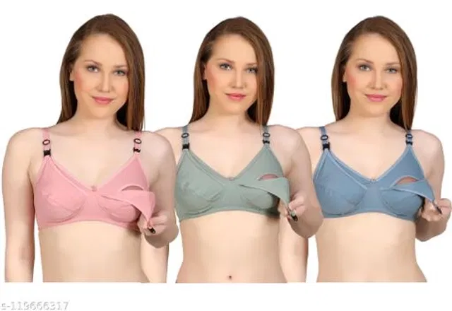 Cotton Blend Solid Non Padded Bra for Women (Multicolor, 38B) (Pack of 3)