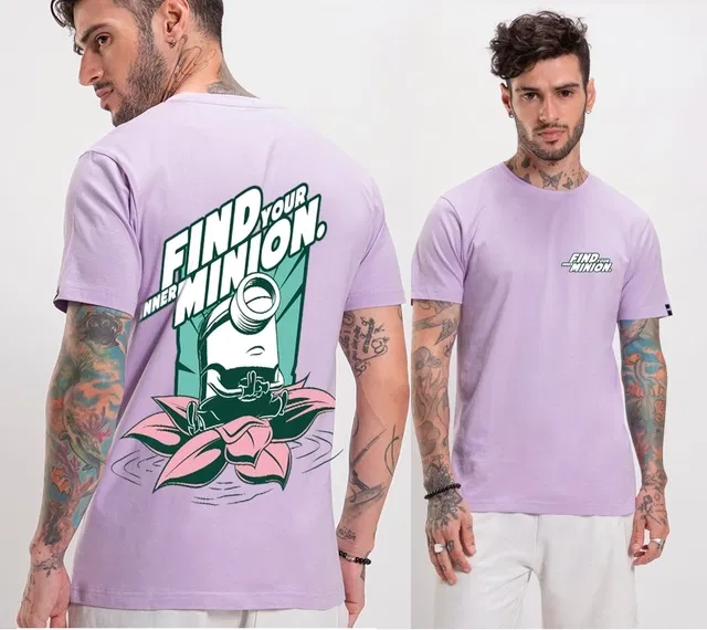 Round Neck Printed T-Shirt for Men (Lavender, M)