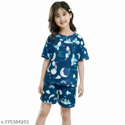 Night Suit for Girls (Blue, 3-4 Years)