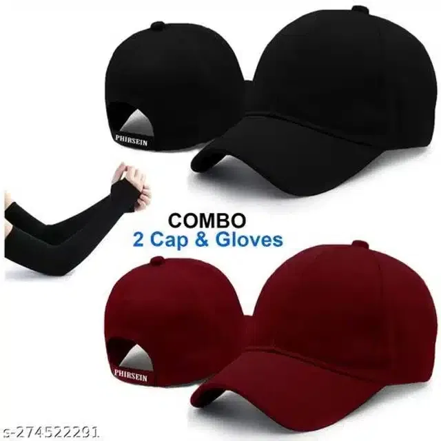 Polyblend Mens Caps (Black & Red, Free Size)