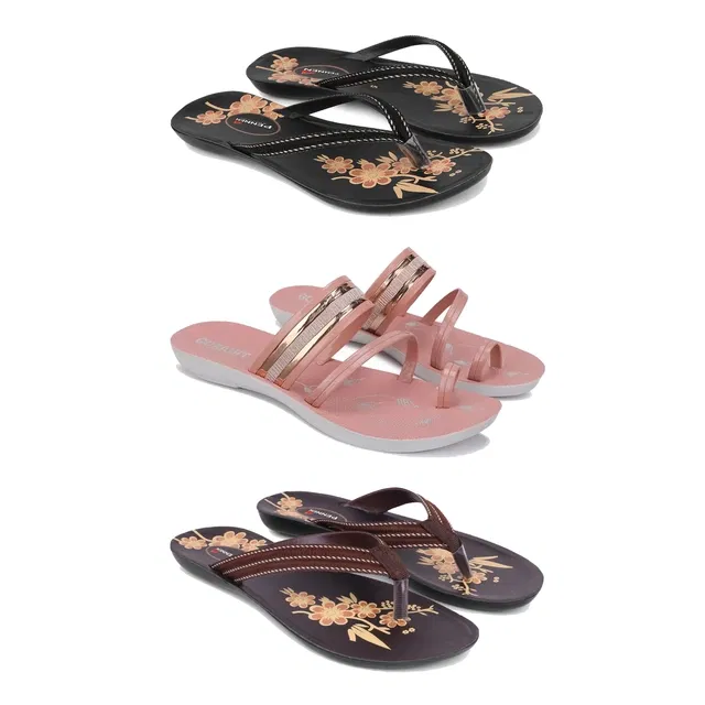 Flats for Women (Multicolor, 8) (Set of 3)