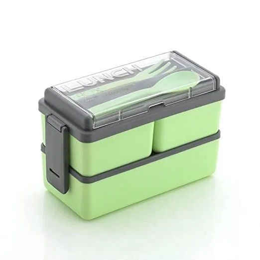 KS Plastic 3 Containers Lunch Box (Green, 1400 ml)