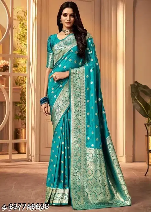 Kanjivaram Soft Banarasi Silk Saree for Women (Blue, Free Size)
