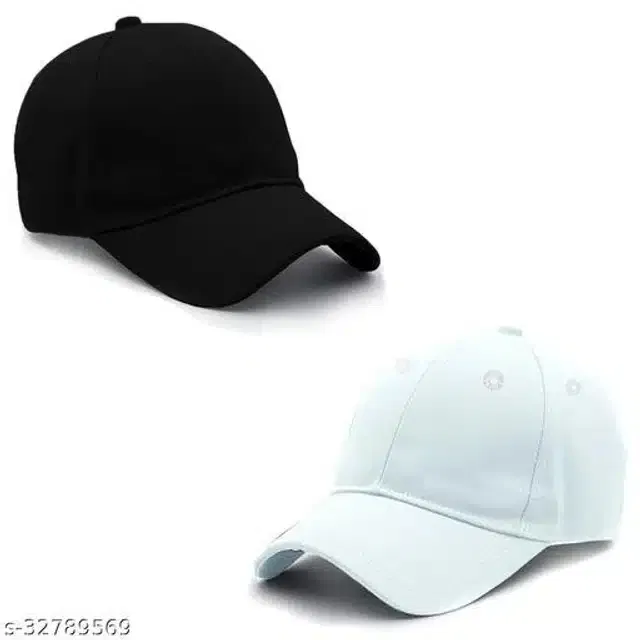 Cotton Cap for Men & Women (Black & White, Pack of 2)