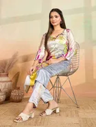 Cotton Blend Printed Kurti With Pant & Dupatta for Women, Multicolor 