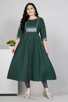 Zari Embroidered Cotton Blend Anarkali Kurti for Women 