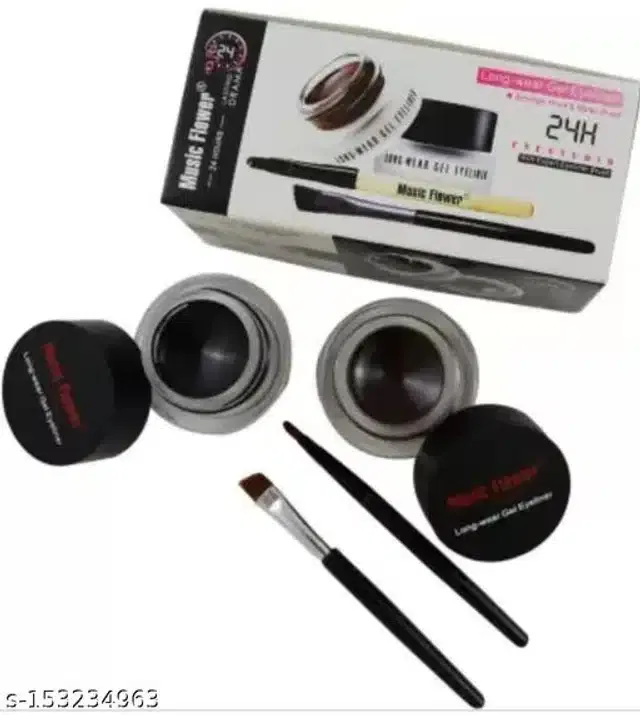 Gel Eyeliner (2 Pcs) with 2 Pcs Brushes (Black & Maroon, Set of 2)