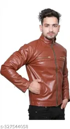Synthetic Leather Full Sleeves Solid Jacket for Men 