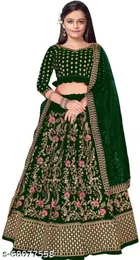 Satin Embroidered Lehenga with Choli & Dupatta for Girls 