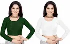 Lycra Ready Made Blouse for Women, Green & White , Pack of 2 