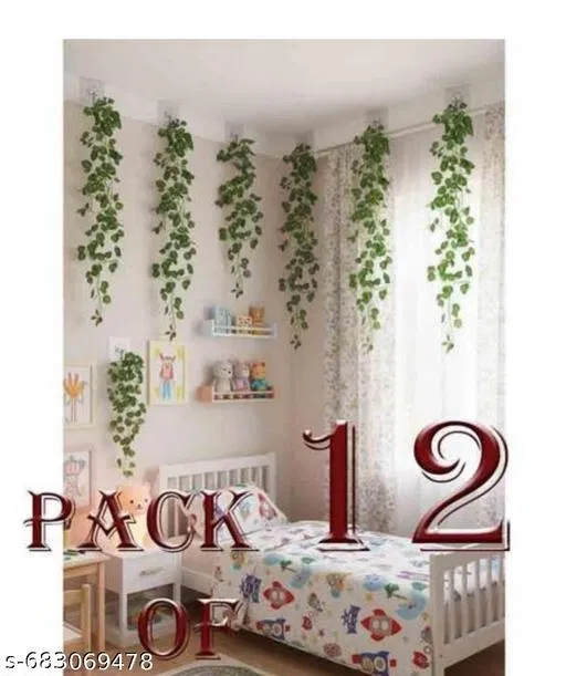 Plastic Artificial Garlands Plant for Home Decor for Women (Green, Set of 12)