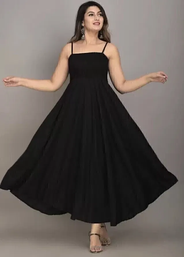Poly Crepe Dress for Women (Black, S)