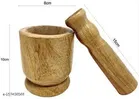 Wooden Carved Mortar & Pestle, Brown, Set of 1