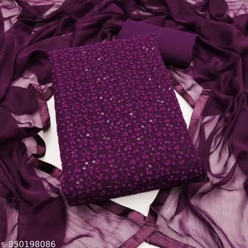Georgette Unstitched Suit for Women (Purple, Free Size)