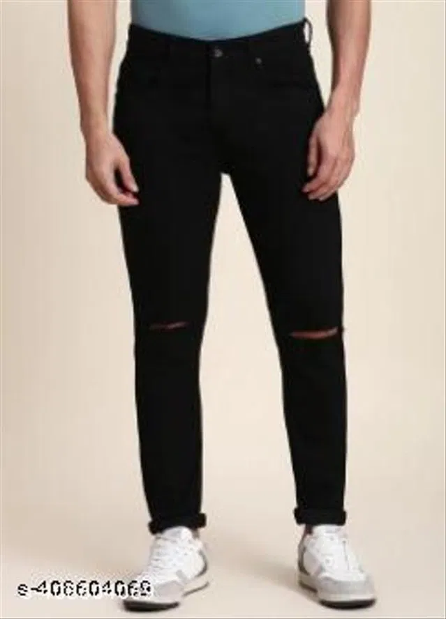 Denim Slim Fit Jeans for Men (Black, 32)