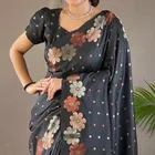 Litchi Silk Woven Design Saree for Women, Black 