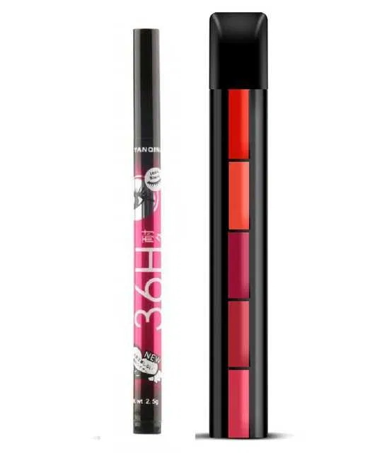 Lenon Makeup Accessory Beauty Eyeliner & 5 Step Creme Lipstick Red (Pack of 2) (5 g) (D159)