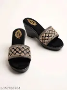 [92] Black Embellished Wedge Wedges for Women 