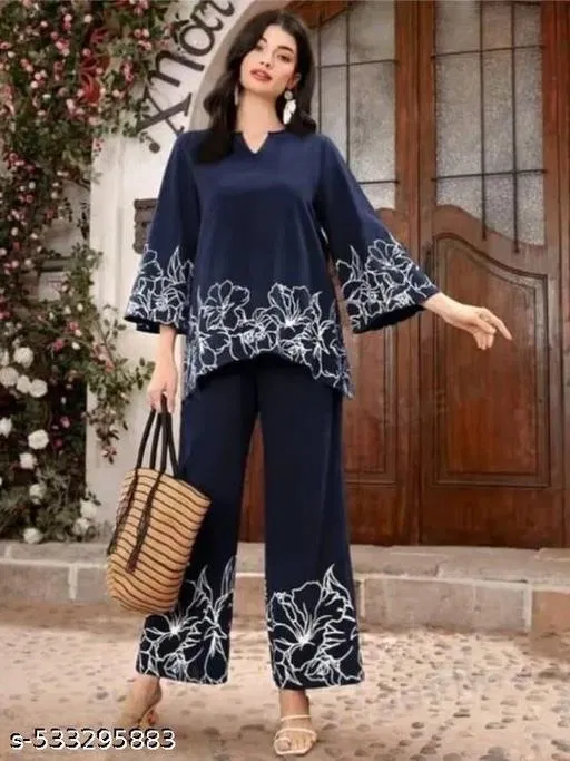 Rayon Kurta Set for Women (Blue, XL)