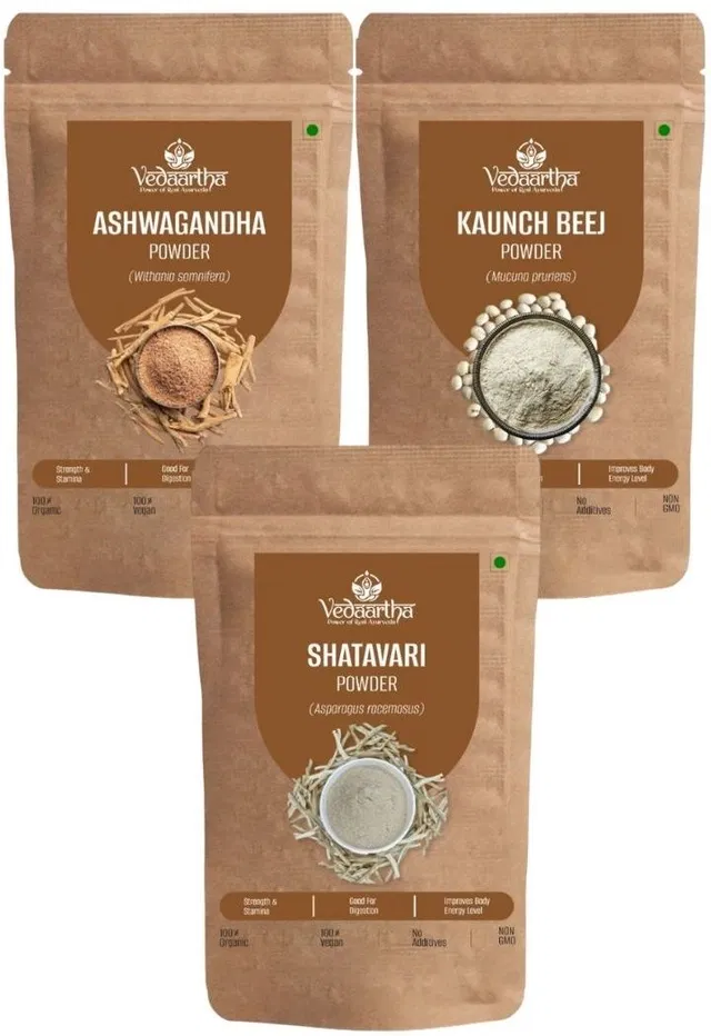 Vedaartha Ashwagandha, Shatavari and Kaunch Beej Powder, Pack of 3 (50 g)