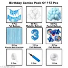 Blue Baby Shark Theme 3rd Happy Birthday Decoration Items For Girls, Multicolor, Pack of 112