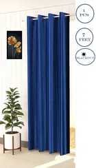 Polyester Blackout Plain Blue Door Curtain 7ft Pack of 1