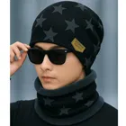 Woolen Printed Cap & Neck Warmer with Arm Sleeves for Men 