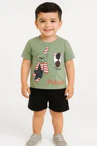 Solid Cotton Blend Top & Bottom Set for Boys 
