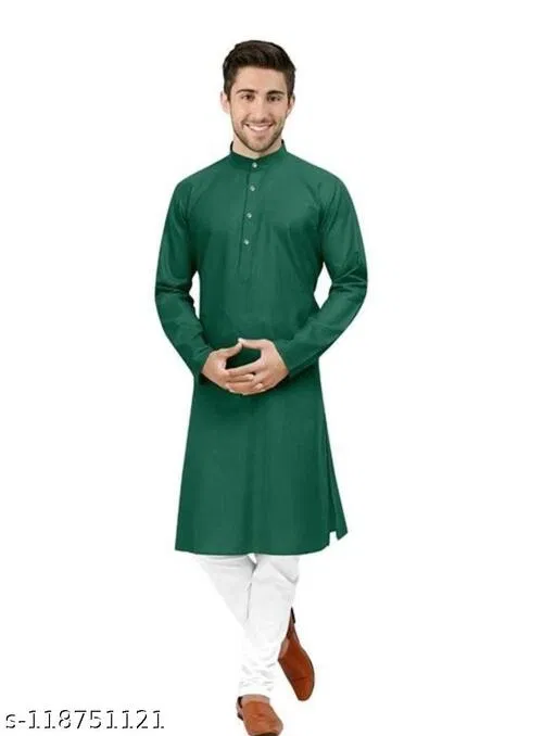 Mandarin Neck Kurta for Men (Green, S)