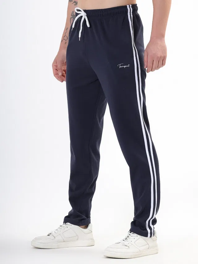 Cotton Blend Regular Fit Track Pants for Men (Blue, S)