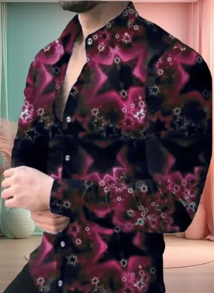 Printed Casual Shirts for Men (Pink, S)
