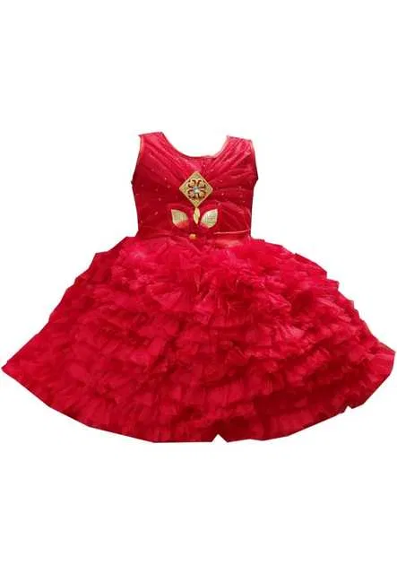 Lillions Best Designer Baby Doll Frock For Girls (Red, 6-12 Month) (A-9)