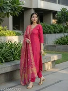 Embroidered Floral Print A-line Kurta Set for Women 
