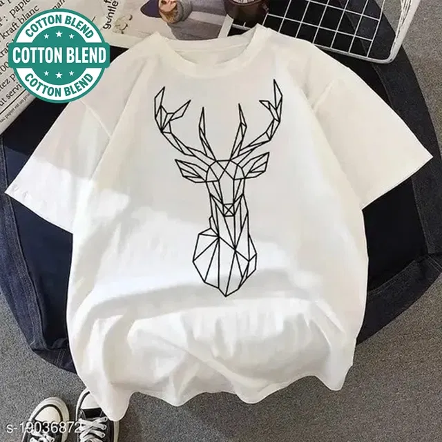 Round Neck Printed T-Shirt for Women (White, S)