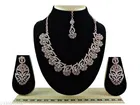 Rose Gold Plated White Diamond Designer Necklace with Earrings and Maang Tikka for Women 