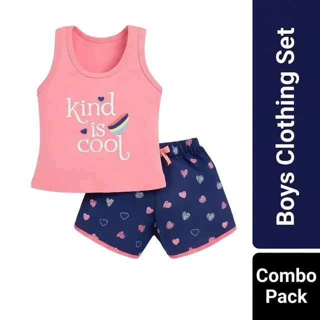 Cotton Blend Printed Clothing Set for Boys, Combo Pack of 2, Peach & Blue & Yellow & White, 5-6 Years