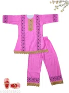 Rayon Printed Kurta with Pant for Girls (Pink, 4-5 Years)