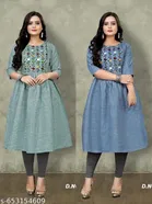 Solid Embroidered Cotton Kurti for Women, Pack of 2 